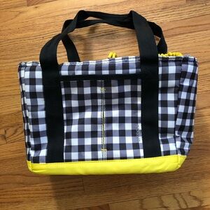 Black & White Gingham Picnic Tote with Yellow Trim